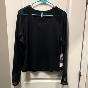 Gottex Black Long Sleeve Athletic Top with Teal Mesh Accents